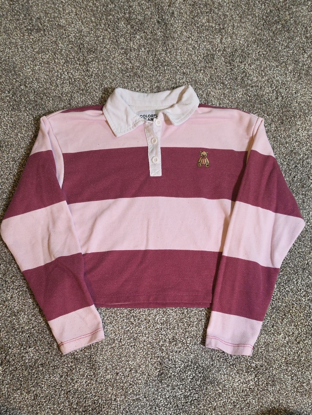 Kids Long-Sleeve Rugby Stripe Polo Shirt - Pink & Burgundy